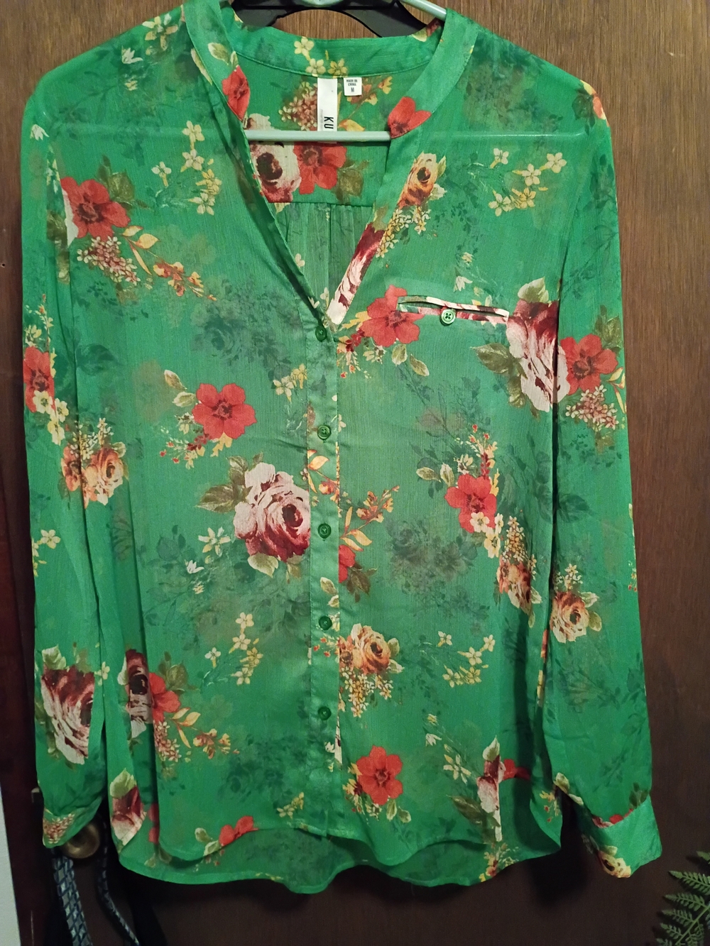 Kut from the Kloth Green Floral Button-Front Top